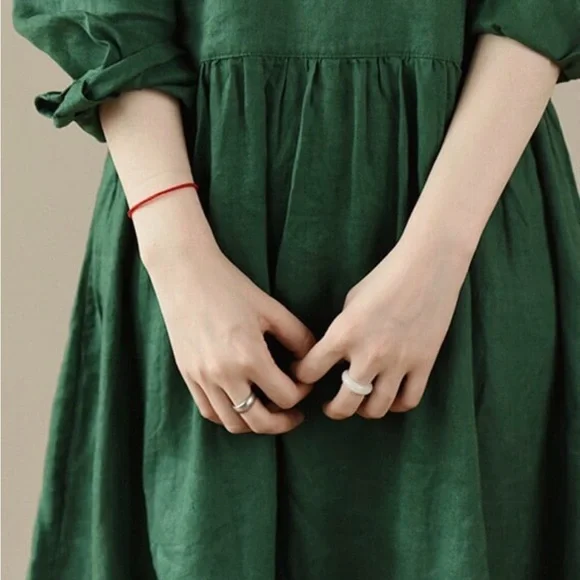 NWT Simpson Gardens Oversized Elegant Green Linen Midi Dress Med - Picture 3 of 5